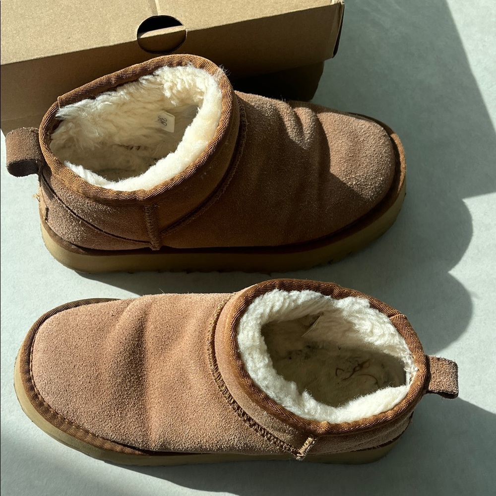 UGG platform Chestnut Brown Shearling-Lined Slip-… - image 2